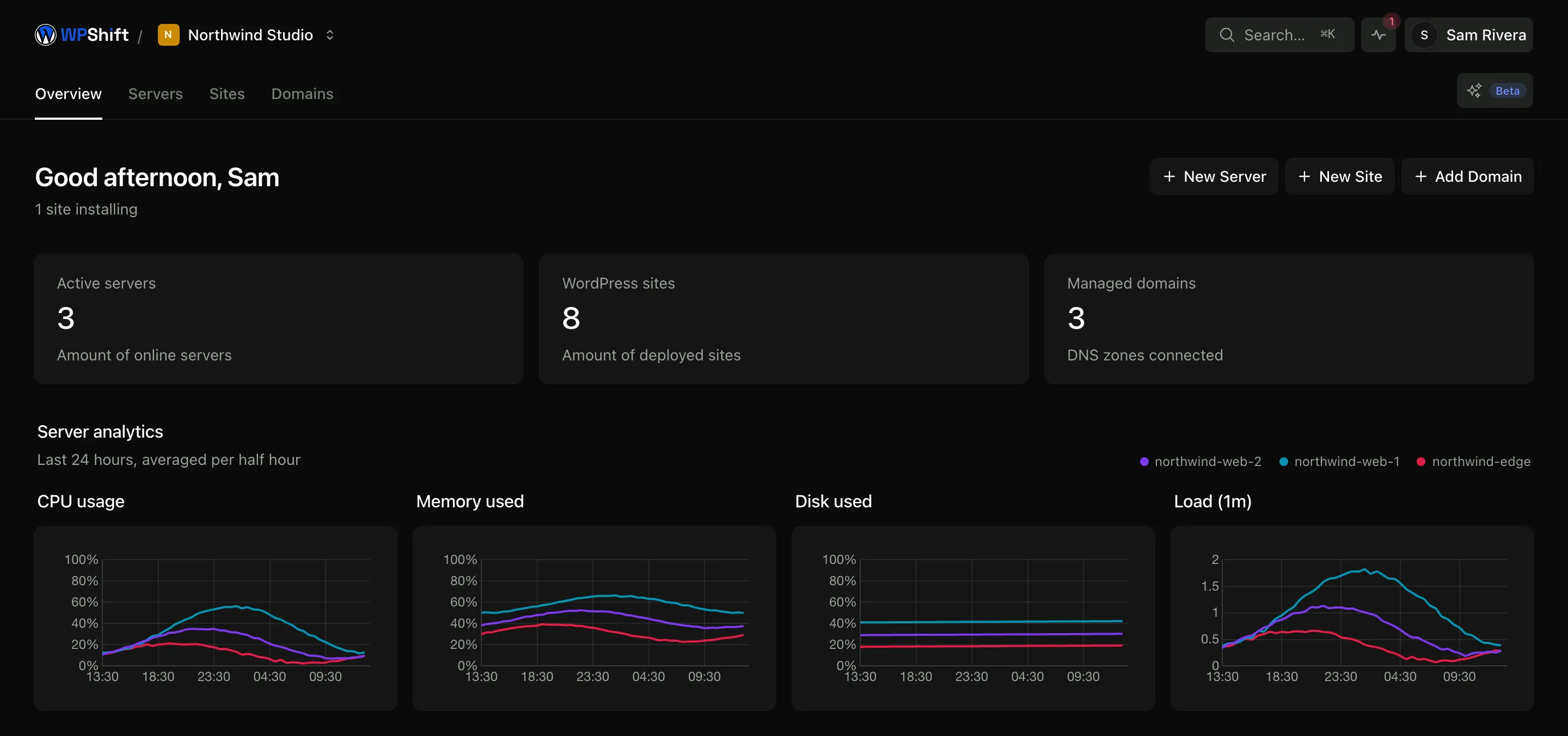 Every server on one chart, over the last twenty-four hours.