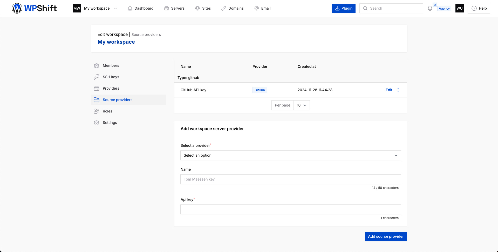 Workspace source providers